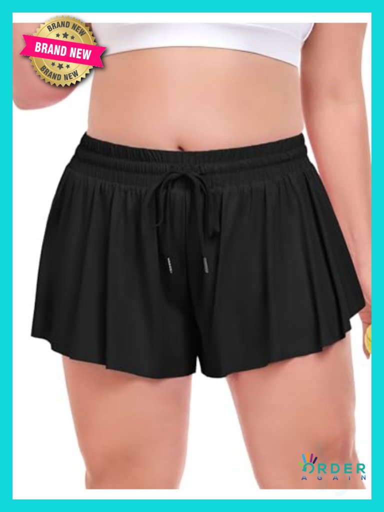Plus Size 2 In 1 High Waist Flowy Athletic Shorts With Pockets